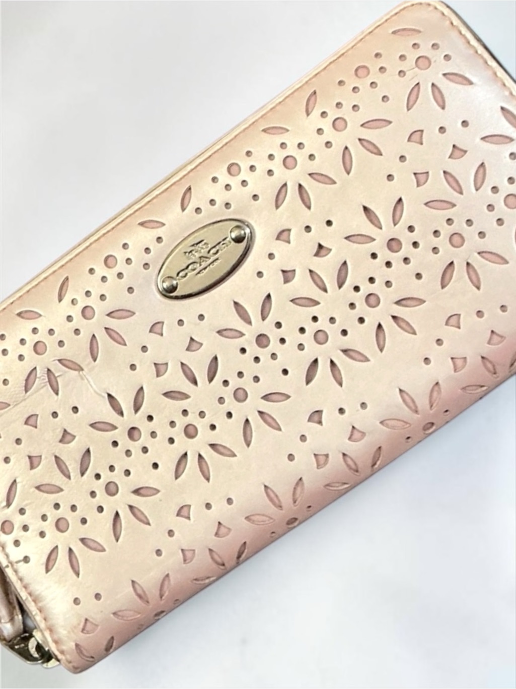 Coach Eyelet Leather Accordion Zip Wallet 53331 Blush Pink Floral